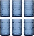 Moretoes Vintage Hobnail Drinking Glasses Set of 6, 15oz Highball Glass Cups, Kitchen Drinkware Glassware,Embossed Water Tumbler,for Beer,Cocktail,Whiskey,Juice and Various Mixed Drinks(Blue)