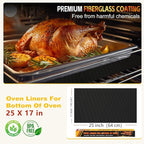 2 Pack Oven Liners for Bottom of Oven, 17"x25" Heavy Duty Non-Stick Oven Liner Mat, Reusable Heat Resistant Grill & Baking Mat, BPA/PFOA Free Roaster Liners, Fits Electric, Gas, Toaster Ovens (Black)