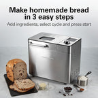 Hamilton Beach 29890 Premium Dough & Bread Maker Machine with Auto Fruit and Nut Dispenser, 2 lb. Loaf Capacity, 21 Programmable Settings Includes Gluten Free+Keto, Stainless Steel