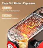 atatix 20 Bar Espresso Machine with Milk Frother, Compact Espresso Maker, Stainless Steel Coffee Machine with Precise Temp Control & 44oz Removable Water Tank for Latte, Cappuccino, Red