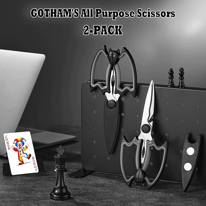 OMDAR Kitchen Scissors All Purpose 2 Pack - Halloween Goth Cute Kitchen Shears - Heavy Duty Stainless Steel Cooking Shears for Cutting Meat, Food, Poultry - Featuring a Magnetic Protective Sheath
