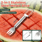 2-in-1 Stainless Steel Fruit Cutter, 2026 New Upgrade Dual Head Watermelon Fork Slicer Cutter Tool, Summer Watermelon Fruit Cutting Home Kitchen Gadgets (1PCS)