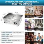 IRONWALLS Commercial Electric Griddle 22”, 3000W Electric Flat Top Griddle Grill Indoor with 122~572℉ Adjustable Temperature Control, Non-stick Stainless Steel Teppanyaki Grill for Restaurant, Hotel