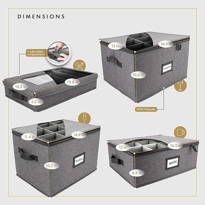 HOMELUX THEORY Champagne Flute Storage Box, Ivory Hard Shell China Storage Containers, Kitchen Storage Bins With Lids, Heavy Duty Moving Box for Glasses & Stemware, Glassware & Wine Glass