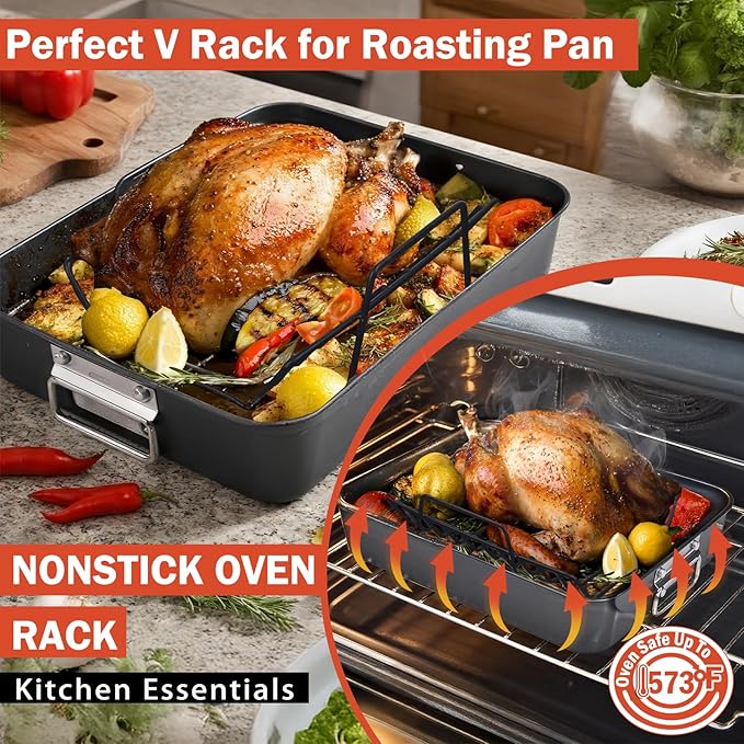 Roasting Rack for Turkey, Non-Stick Safe Coating Heavy-duty Turkey Rack for Roasting Pan, 2-in-1 Rib Rack for Smoker Grill, Roasting Rack Insert for Smokers, Oven Cooking