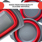 Set of 3 Red Food Strainer for Kitchen - Silicone Sieve Small Foldable Colander for Pasta and Spaghetti Multifunctional Silicone Collapsible Strainer for Camping