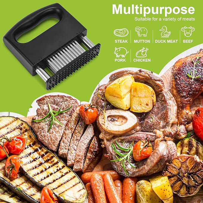 Meat Tenderizer Tool, Meat Tenderizer Stapler with 48 Stainless Steel Ultra Sharp Needle Blades, Compact Cooking Tool for Tenderizing Beef Chicken Turkey Steak Veal Pork
