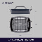 Circulon Ultra-Lasting Nonstick Roasting Pan with Rack, Roaster Pan with Easy Serve Rack, 17-Inch x 13-Inch, Black
