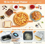 Davivy Bread Maker Machine with 2 Dough Kneading Paddles,15-in-1 Automatic Large Capacity Bread Machine Nonstick Bowl For Bread, Jam& Yogurt, 3 Loaf Sizes and 3 Crust Settings