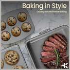 Bakken 8-Piece Stackable Bakeware Set – Ceramic Non-Stick, Oven-Safe Baking Sheets & Pans, PTFE/PFOA/PFOS-Free, Ergonomic Handles, Includes Cooling Rack – Healthy, Non-Toxic Baking Essentials
