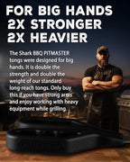 Shark BBQ Pitmaster Grill Tongs, 2X Stronger, Heavy-Duty for Big Hands & Large Cuts. Long-Reach Barbecue Grilling Tongs. Premium Stainless Steel Tong (Black)