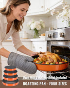 Round Enamel Roasting Pan Set Bakeware 4 Pack Cake Pizza Baking Dish 9/10/12/14 Inch Non-Stick Heat Resistance Chicken Roaster Oven Dishwasher Safe, Birthday Mother Day Gift Cookware