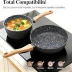 3-Piece Nonstick Cookware Set, 10.25 Inch Frying Pan & 2 Pots with Lids | PFAS & PFOA Free Non-Toxic Coating | Induction Compatible, Dishwasher Safe | Pots and Pans Set for Beginner Kitchen