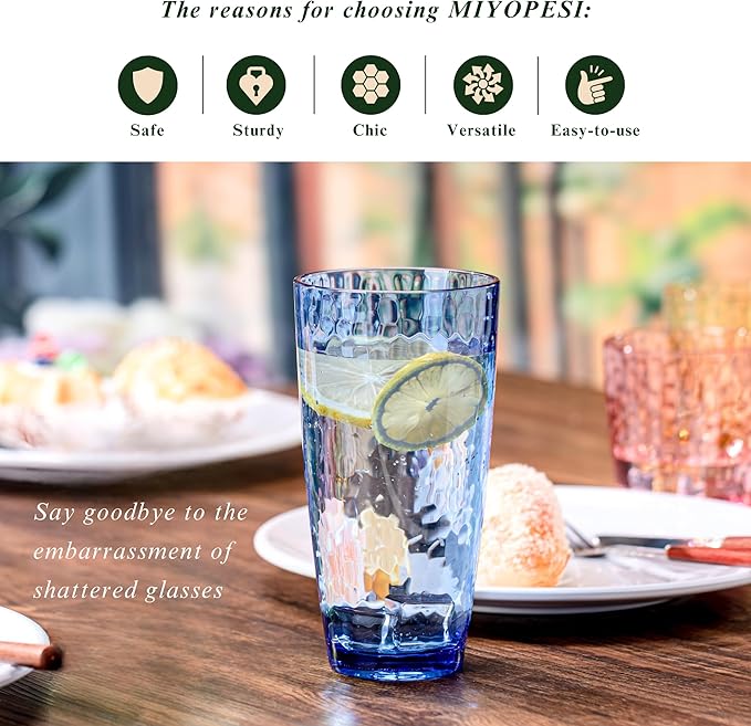 26oz Colorful Acrylic Glasses Drinkware (Set of 8), Hammered Design Shatter-Proof Plastic Cups, Reusable Plastic Drinking Tumblers, Stackable, BPA-Free, Dishwasher-Safe…