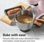 Hamilton Beach Electric Stand Mixer, 4 Quarts, Dough Hook, Flat Beater Attachments, Splash Guard, 7 Speeds with Whisk, Easy-Carry Top Handle, Pink