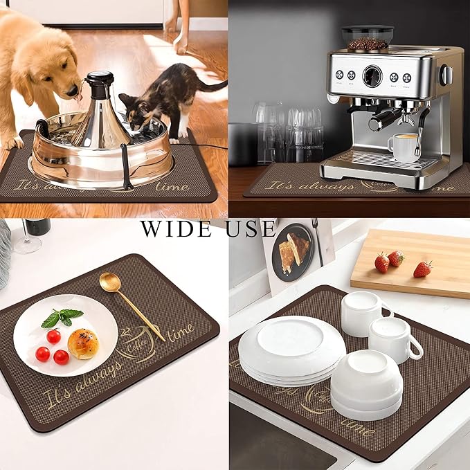 Coffee Mat for Countertops ,Coffee Bar Accessories Fit Under Coffee Maker Espresso Machine, Absorbent Hide Stain Rubber Mat for Countertop ,Dish Drying Mat for Kitchen Counter (D-Brown, 12"x19")