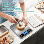 Food Kitchen Scale, Digital Food Scale 33lb Digital Kitchen Scale 1g/0.1oz Precisely Measures Grams and Ounces for Meal Prep Baking and Cooking, Rechargeable 304 Stainless Steel Kitchen Scale