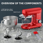 Kitchen Stand Mixer, 6.5Qt Household Stand Mixers, 660W 6+P Speed Tilt-Head Electric Dough Mixer, Food Mixers for Daily Use with Dough Hooks, Whisk, Beater
