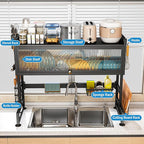 SNSLXH 𝐋𝐚𝐫𝐠𝐞 2-Tier Over The Sink Dish Drying Rack, 33.66"×31.1"×11.81", Large Sink Rack for Kitchen, Saving Kitchen Space, Cover Design Holds Dishes, Bowls, and Cutlery, Kitchen Sink Shelf