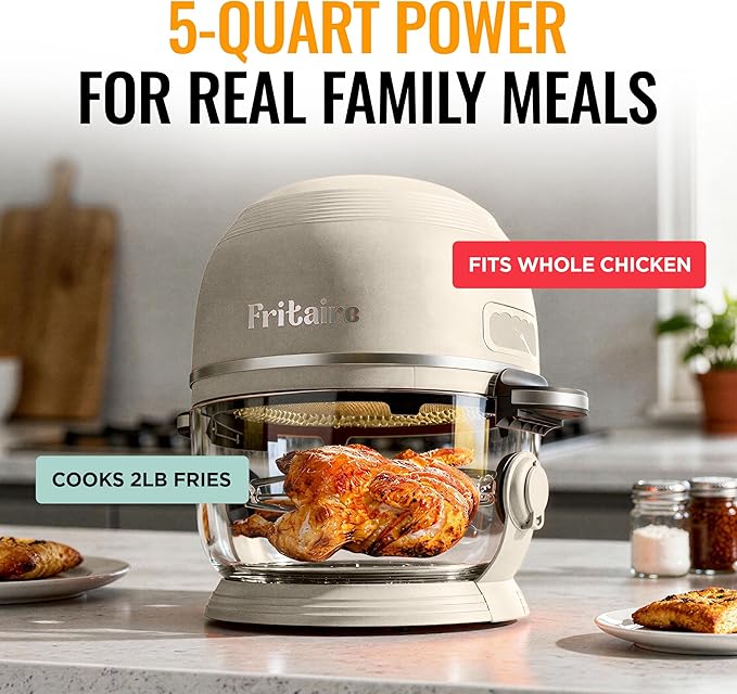 Non Toxic Air Fryer™ Pro | 9-in-1 Glass Air Fryer | Self-Cleaning | 5 Quart | Rotisserie and Tumbler | 400F Vortex For Even Cooking, BPA-Free Teflon Free, Recrisp, Roast, Bake, White