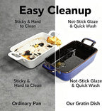 7 x 4 Au Gratin Baking Dishes for Oven Safe and Microwave Cooking and Baking, 2 piece, Heat Resistant Ceramic with Handles for Serving, Small Casserole Dish Set for 1 or 2 person servings, Blue