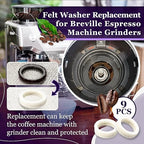 9 Pcs Felt Washer Replacement for Breville Espresso Machine Grinders，Burr Washer Part Compatible with BES870, BES878, BES880, BES980, BES990, BCG600, BCG820，Wool Ring Espresso Machines Accessories