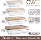 COOK WITH COLOR 8 PC. Glass Baking Dish Set with Lids - Deep Casserole Dish, Glass Food Container, Oven, Freezer and Microwave Safe, Clear Container, Brown