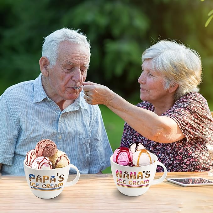 Nana Papa Gifts from Grandkids Ice Cream Bowls and Spoon Scoop Set, Nana and Papa Gifts for Grandparents Day from Granddaughter Grandson Ice Cream Bowl Accessories, Anniversary for Couples