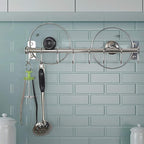 Dseap Pot Rack - Pots and Pans Hanging Rack Rail with 8 Hooks, Double Bars, Pot Hangers for Kitchen, Wall Mounted, Chromed, Pack of 2
