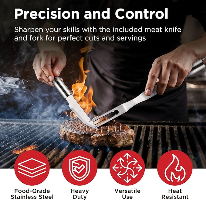Kaluns Grilling Accessories, Mens Valentines Day Gifts for Him, Heavy Duty Stainless Steel Grill Set BBQ Grill Accessories for Outdoor Grill with Storage Case and Apron, Best Gifts for Men Dad