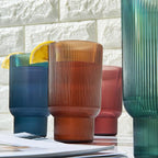 Khen Shatterproof Acrylic Tall Drinking Glasses Set, European Style, Dishwasher Safe, Ribbed | Set of 4 | Fluted Tritan Drinkware, Unbreakable BPA-free Plastic, Reusable Stackable Glassware 14.5oz