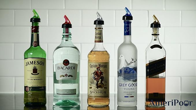 Measured Pourer - Liquor Bottle Pourers - Collared -(10pk) Made 100% In The USA. Bar Spouts That Don't Leak - No Cracks, Just A Perfect Cocktail Pour Everytime. Great for Wine Too!(1.25)