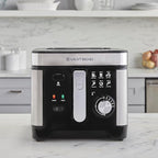 West Bend Deep Fryer with Adjustable Temperature Control Nonstick Basket Easy-View Window and Temperature Guide, Folding Handle and Locking Cover for Easy Storage, 3-Liter, Silver