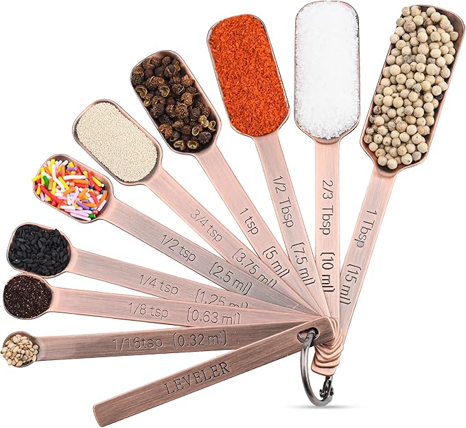 Smithcraft Measuring Cups and Spoons Set, Copper Measuring Cups and Spoons Set for Dry & Liquid, Metric&US 7 Stainless Steel MeasureR Cup&9 Spoon Leveler & Measure Enquivalents for Kitchen & Baking