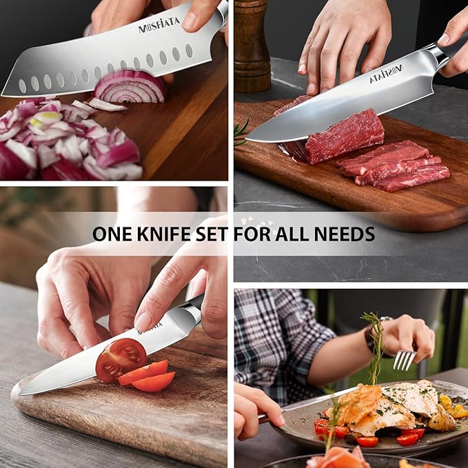 MOSFiATA Chef Knife Sets with Carry case Bag, 19 Pieces Professional Knife Set with Knife Sharpening Rod, High Carbon Stainless Steel Kitchen Chef Knives Set，Dishwasher Safe, For Outdoor