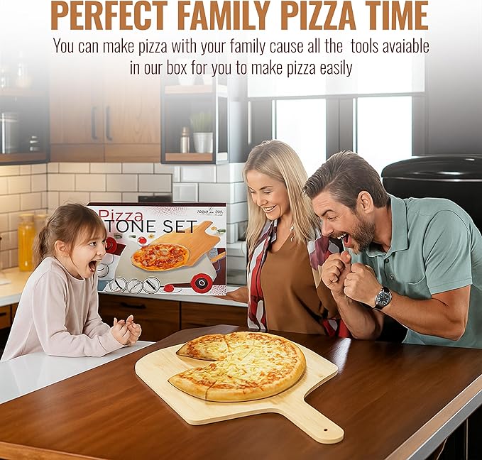 8 PCS Pizza Stone Set, Extra Large 15×12 Inch Pizza Stone for Grill, Rectangle Baking Sone With Pizza Kit for Pizza, Bread, BBQ Grilling, Pizza Peel Set