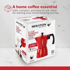Holstein Housewares - 6 Cup Aluminum Stovetop Espresso Maker and Moka Pot - Great Tasting Traditional Espresso Coffee, Italian and Cuban Café Brewing in Minutes, Red