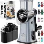 Zulay Kitchen Rotary Cheese Grater 5 Blade Cheese Shredder - Manual Hand Crank Cheese Grater With Reinforced Suction & 5 Interchangeable Drums - Easy to Use, Vegetable Chopper Round Mandoline Slicer