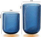 Set of 8 Ribbed Glassware,4 Highball Glasses 14oz & 4 Rocks Drinking Glasses 9oz, Origami Style, Fluted Design, for Milk, Water, Cocktail, Juice, Beer, ToothBrush Cup, Gif (Leaning Blue)