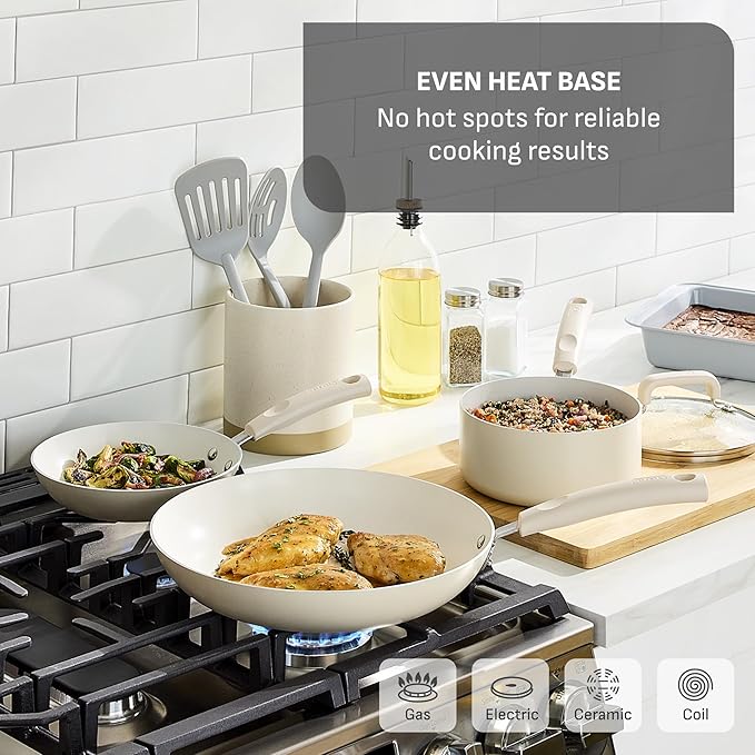 T-Fal Signature Nonstick 12 Inch Frying Pan Skillet, Oven Safe Up to 350°F, Dishwasher Safe, Pots and Pans Set, Non Stick Chef- Pan, Beige