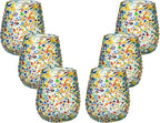 Confetti Dots Hand Blown Stemless Wine Glasses - 100% Recycled Mexican Glassware - Artisan Crafted Drinking Glasses for Cocktails, Tequila, or Water - Set of 6 (16 oz)