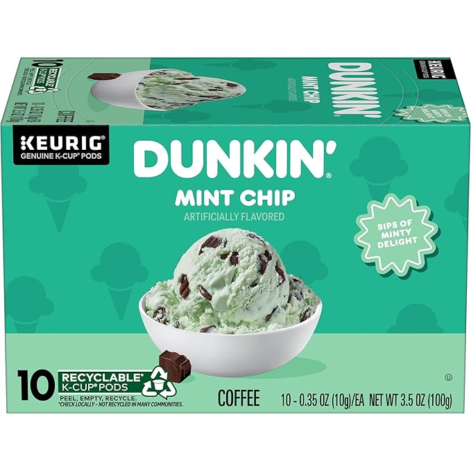 Dunkin’ Mint Chip Artificially Flavored Coffee, Keurig K-Cup Pods, 10 Count Box