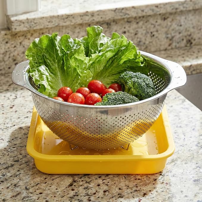 3 Pcs Stainless Steel Colander Strainer Set, Stainless Steel Strainer, Kitchen Gadget Food-Strainer Basket with Handle, Strainers and Colanders, Pasta-Strainer for Vegetable Cooking(2QT, 3QT, 5QT)