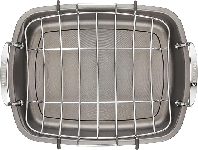 Circulon Total Bakeware Nonstick Roaster, Roasting Pan with Rack, 17-Inch x 13-Inch, Gray