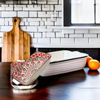 Au Gratin Baking Dish, Single Serving Dish Set of 2 with Handle, Ceramic Casserole Dish for Oven, Vintage Bohemian Bakeware for Fruit, Salads, Desserts, 8.8 Inch, Small Individual (Rectangular)