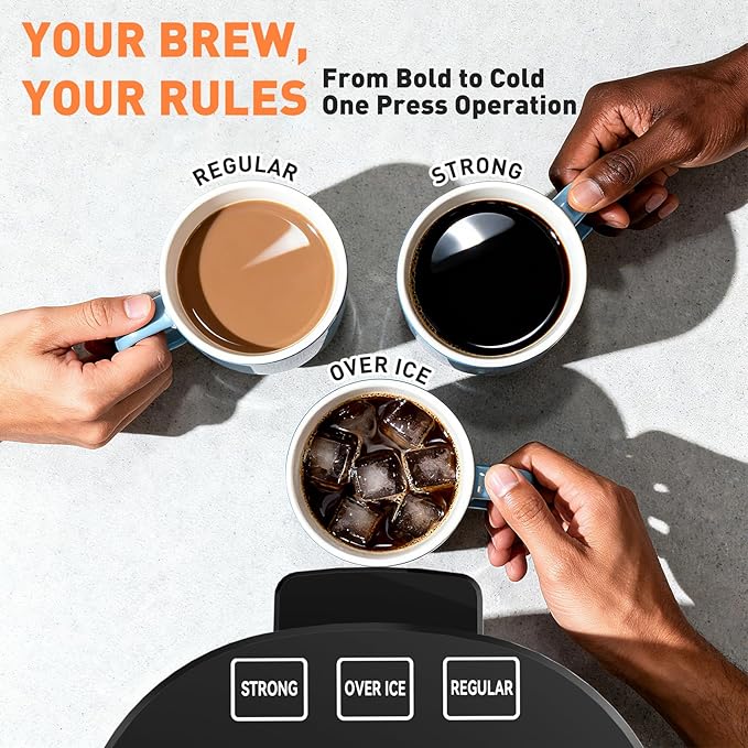 Secura Single Serve Coffee Maker K Cup and Ground 2-In-1 Coffee Maker with 3 Brew Modes, Removable Reservoir & Drip Tray, 6 to 12 Oz Brew Sizes