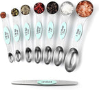 Spring Chef Stainless Steel Magnetic Measuring Spoons Set of 8 with Leveler, Metal Teaspoon & Tablespoon Measuring Spoons, Fits in Spice Jars, Kitchen Gadgets for Baking & Cooking - Set of 2 - Mint