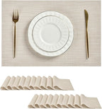Leetaltree Beige White Placemats Set of 20 - Heat Resistant Non-Slip Place mats for Dining Table, Washable Durable PVC Vinyl Woven Table Mats(Beige White, 20)