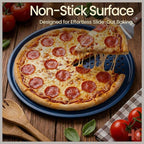 Bakken Pizza Baking Pan - Round Perforated Carbon Steel Pan with Non-Stick Marble Coating, Oversized Silicone Handle, Dishwasher Safe, High-Temperature Resistant, Durable & Easy Cleanup - Blue, 1 Tray