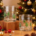 2 Pcs Handmade Christmas Tree Icon Juice Glass Cup, 14 oz Double Old Fashioned Stemless Wine Cocktail Drinking Glass Cup for Holiday Party Supplies Xmas Gifts